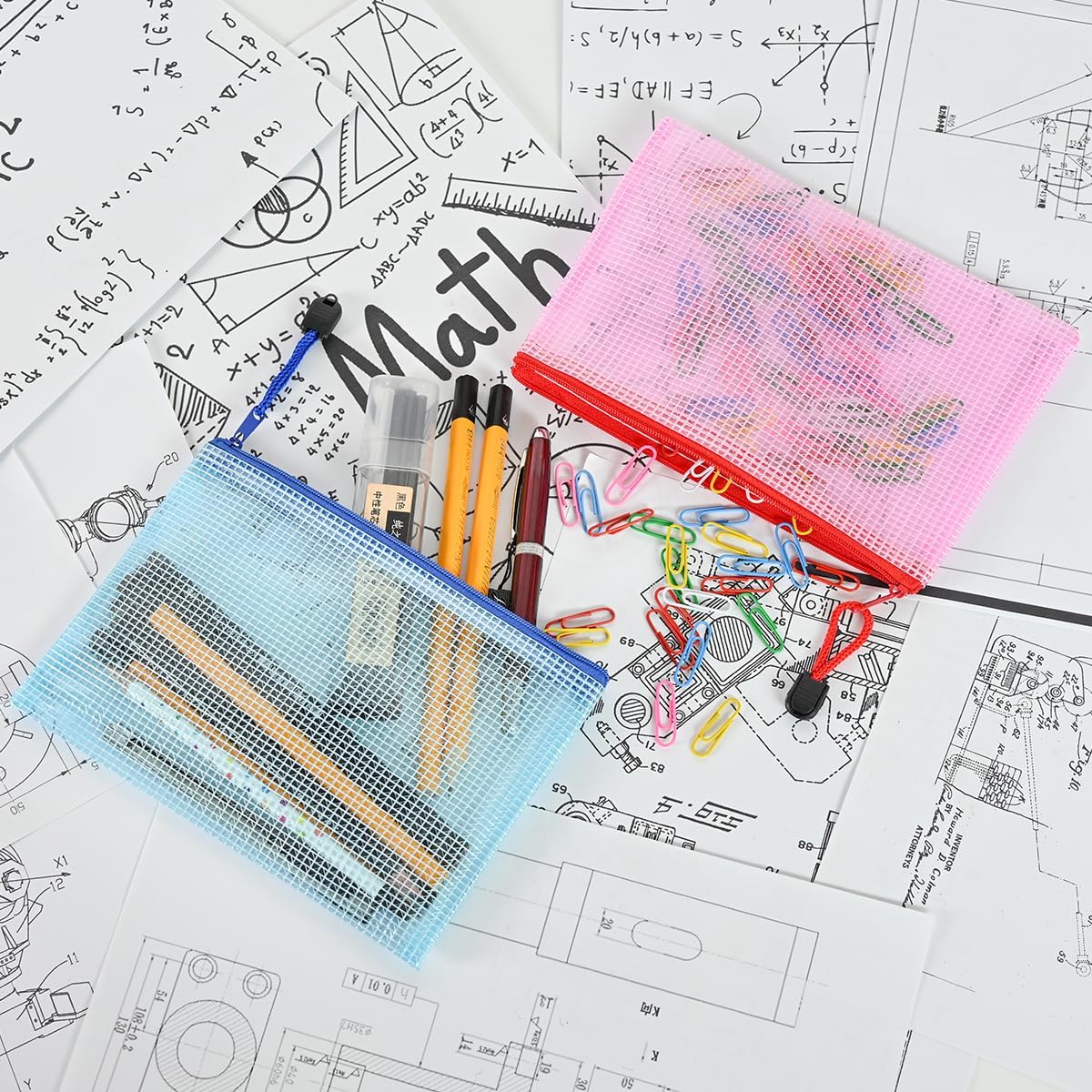 AUSTARK 10 Pcs Zipper File Bags, Waterproof Plastic Mesh Pouch for Office School, Board Game Storage Bags (B6 Size 7.6''x5.3'', Multicolored)