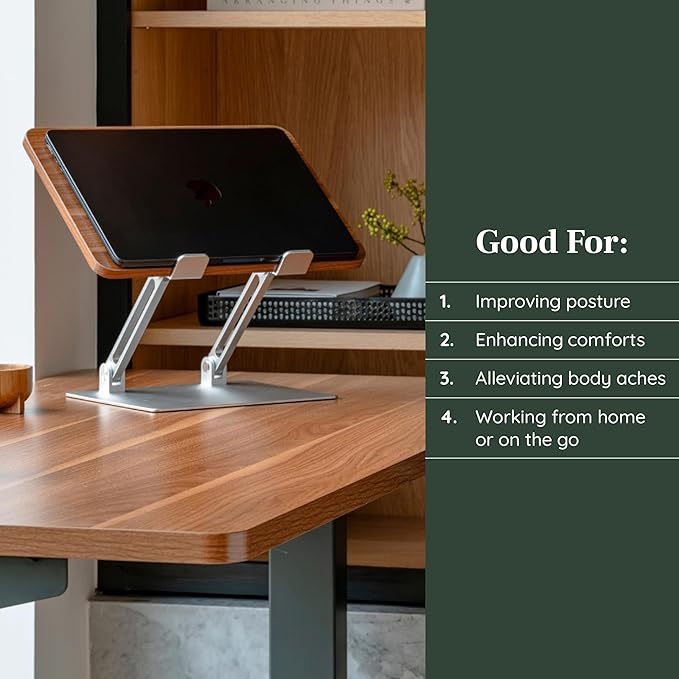 Branch Adjustable Laptop Stand - Elevate Ergonomics & Reduce Strain, Laptop Riser Customizable Height & Angle, Portable & Robust Design for Home or Office, Secure Silicon Grips - Woodgrain