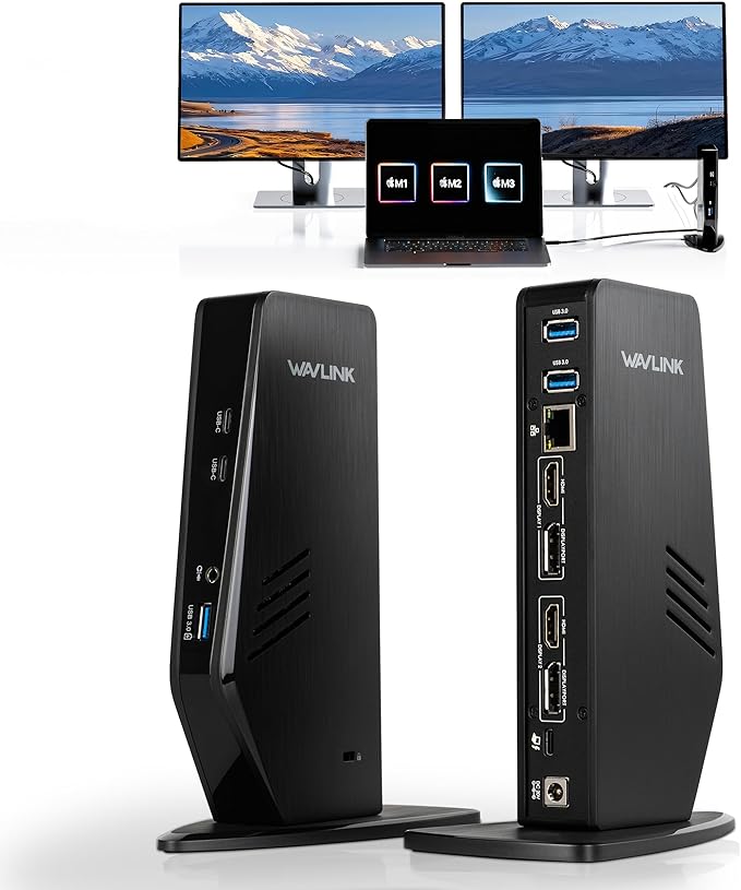 WAVLINK USB 3.0 and USB-C Universal Laptop Docking Station with 65W, Dual Monitor Docking Station for Windows or Mac, 4K HDMI (2 HDMI,2 Display Ports,3 USB-A, 2 USB-C, Ethernet, Audio&Mic)