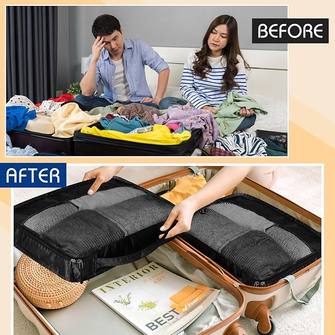 5 Pcs Packing Cubes for Suitcase Large Travel Cubes Carry on Luggage Organizer Bags for Clothes Accessories(L,Black)