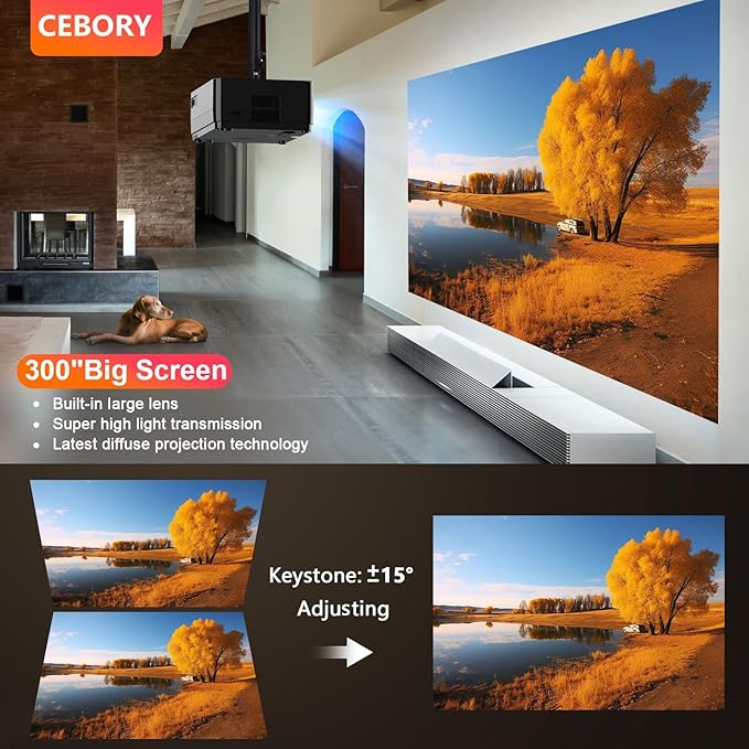 5G WiFi Bluetooth Native 1080P Projector[Projector Screen and Carrying Bag Included], CEBORY 15000LM Full HD Movie Projector,300" Display 4k Home Video Projector,Compatible with HDMI/USB/PHONE/Laptop