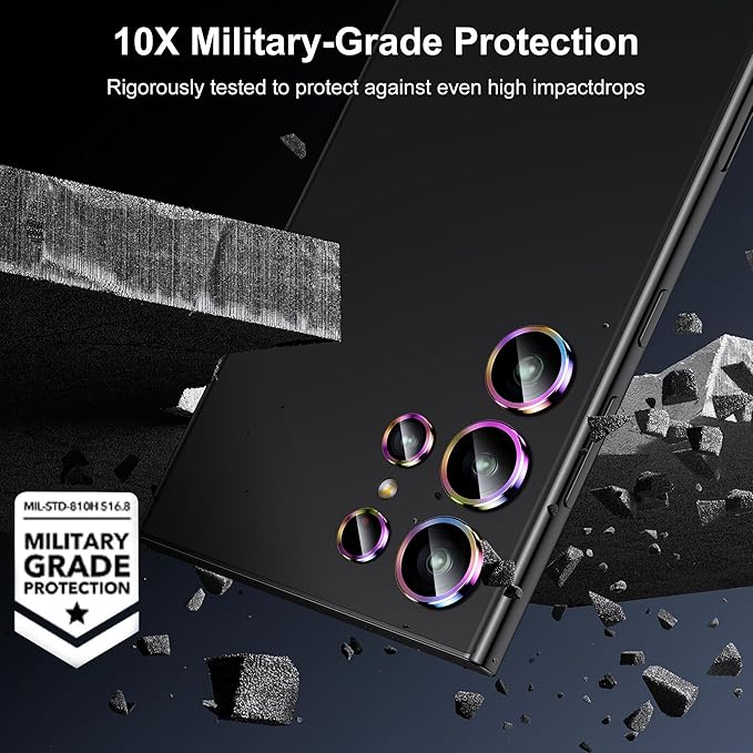 WSKEN for Samsung Galaxy S24 Ultra Camera Lens Protector, Ultra Thin Scratch Resistant 9H Tempered Glass with Aluminum Metal Circle Camera Screen Protector Cover Accessories, Colorful