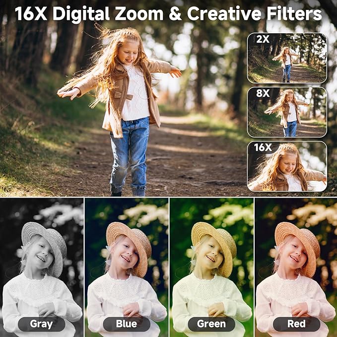 Digital Camera, 44MP 4K Auto Focus Point and Shoot Kids Video Camera with 64GB SD Card 2 Batteries 16X Digital Zoom Compact Portable Small Camera Gifts for Teens Kids Boys Girls(White)