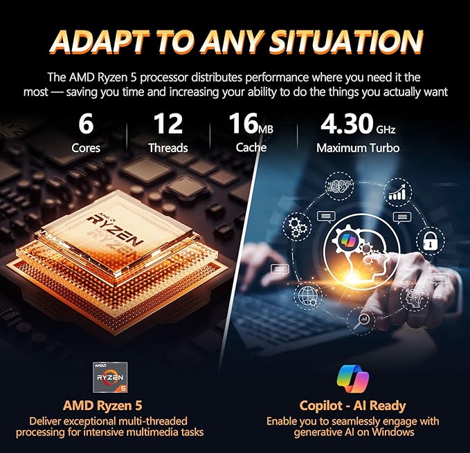 HP 2025 17 Inch Laptop Computer | 17.3" FHD IPS Business Laptop PC | AMD Ryzen 5 (6-Cores) | 36GB RAM 2TB SSD | Windows 11 Pro Lifetime Office | 10-Key Numbe Pad | USB-C Wi-Fi 6