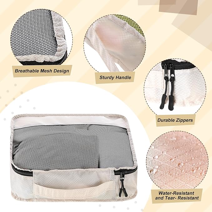 5 Pcs Packing Cubes for Suitcase Large Travel Cubes Carry on Luggage Organizer Bags for Clothes Accessories(Mixed,Khaki)