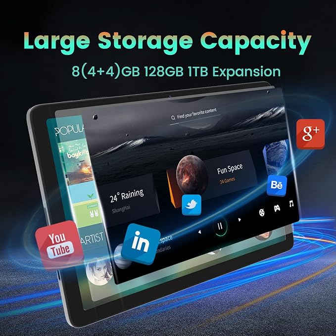 2025 Upgraded Android 14 Tablets, 10.1 inch Tablet Octa-core CPU‌ with 8 Arm Cortex-A55 Processors 8GB RAM 128GB ROM IPS Touchscreen, Wi-Fi 6, BT 5.0, Dual Camera, 6000mAh Battery