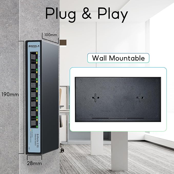 【Upgrade】 SODOLA 8-Port Unmanaged 2.5G Switch| 8 x 2.5GBASE-T Ports,60Gbps Switching Capacity, Plug & Play,Fanless Homelab 2.5Gb Network Switch