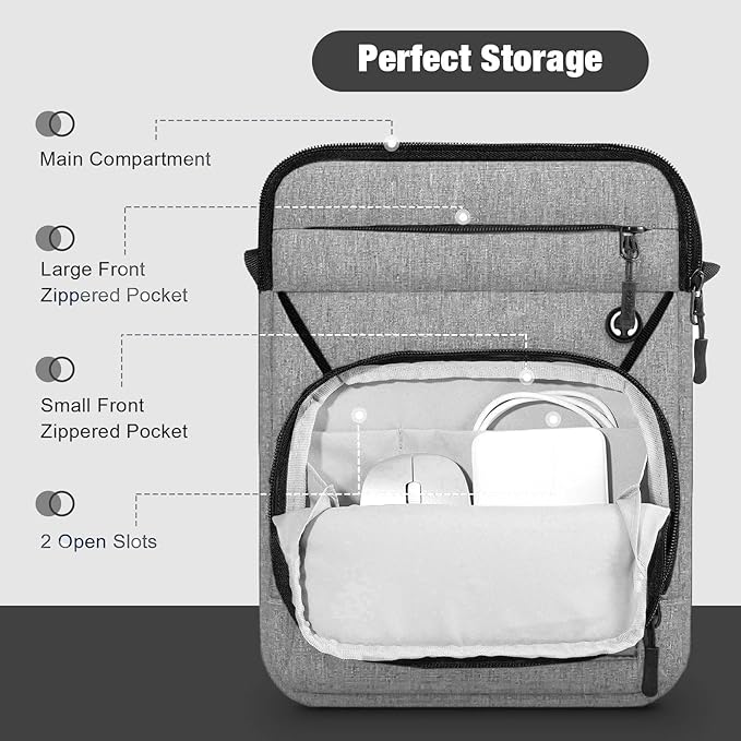 MoKo 9-11 Inch Tablet Sleeve Bag, Fits 11 inch iPad Air M3, iPad A16 2025, Pro 11 M4, 10/9/8/7th, Tab S8/S9 11, Multifunctional Bag with Shoulder and Headphone Port, Light Gray