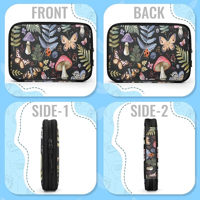 Mushroom Butterfly Black Electronics Travel Organizer Case, Tech Accessories Cable Storage Bag for Cords, Charger, Phone, Hard Drive
