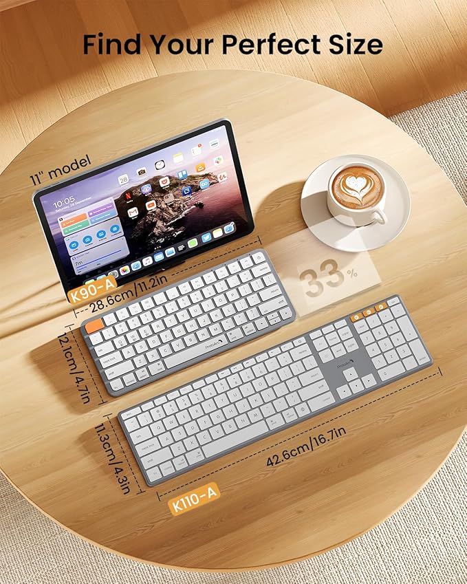 ProtoArc Backlit Compact Wireless Keyboard for Mac, K90-A Bluetooth Keyboard, Multi-Device, Low Profile, Fluid Quiet Typing, Rechargeable, Compatible with MacBook Pro/Air, iPad - White Silver
