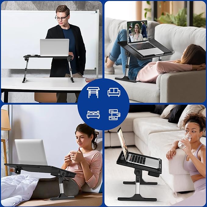 Besign LT05 Adjustable Laptop Table, Lap Desk, Portable Standing Bed Desk, Foldable Sofa Breakfast Tray, Notebook Computer Stand for Reading and Writing, Medium Size, Black