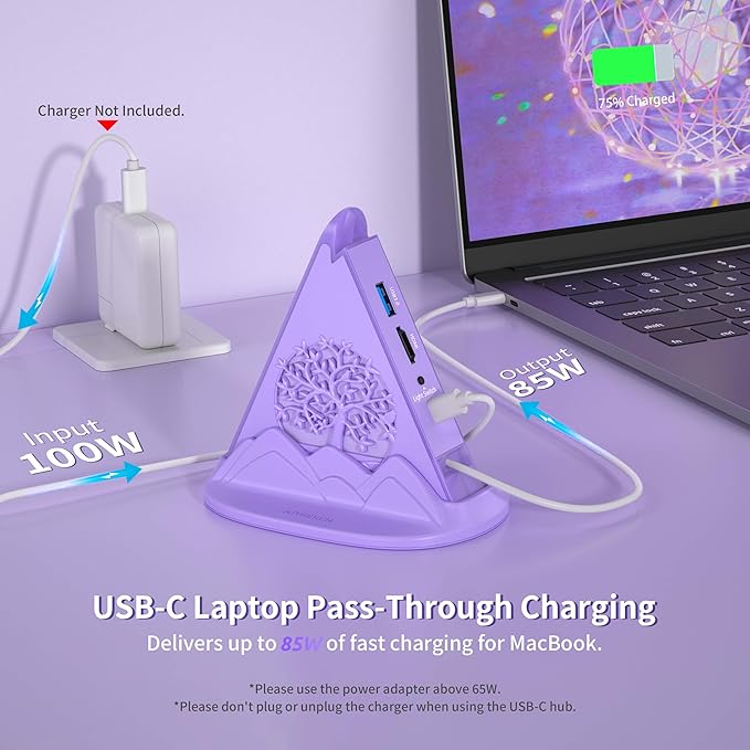 8-in-1 USB C Hub, Purple RGB Docking Station with 4K HDMI, 100W PD, 5Gbps USB 3.0, SD/TF Card Reader, Type C Adapter for MacBook Air, Dell XPS, Surface, etc.