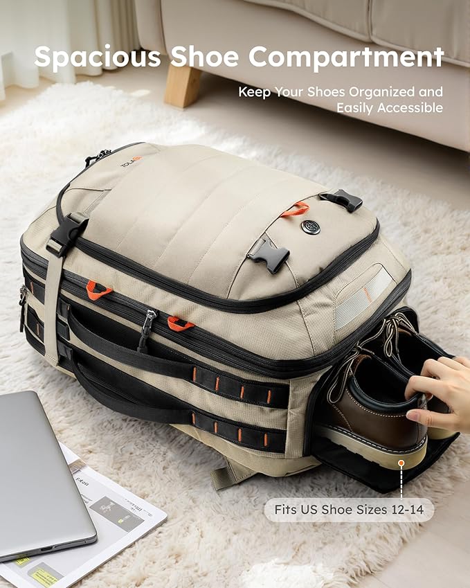 Tolaccea Carry on Travel Backpack, TSA Friendly Flight Approved Laptop Backpack Duffle Bag for Men Women with Dual Laptop Storage for 17.3", USB Charging Port, Business Rucksack 40L-50L Expandable