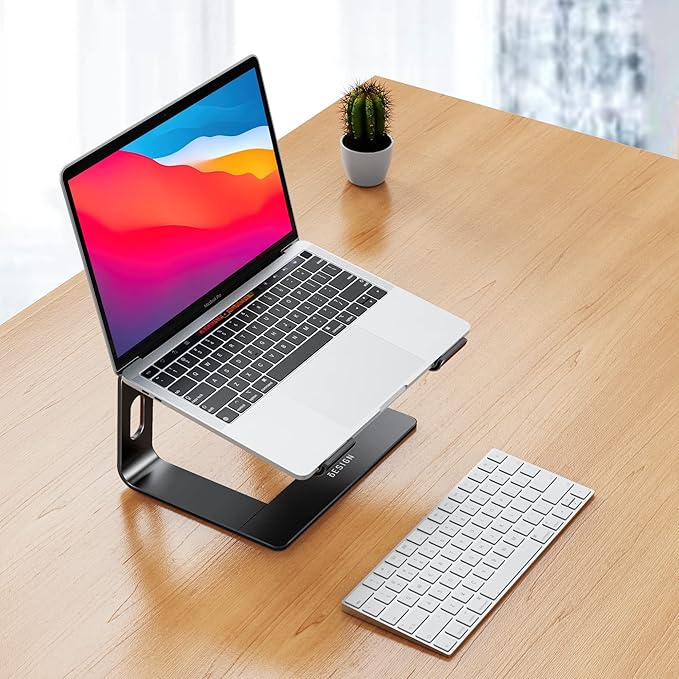 BESIGN LS03 Aluminum Laptop Stand, Ergonomic Detachable Computer Stand, Riser Holder Notebook Stand Compatible with Air, Pro, Dell, HP, Lenovo More 10-15.6" Laptops, Black