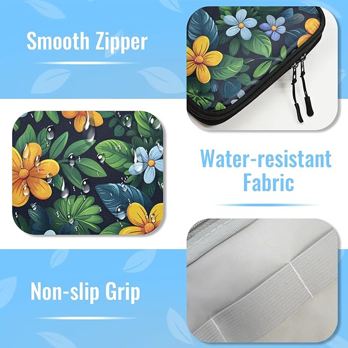 Yellow Blue Flowers Electronics Travel Organizer Case, Tech Accessories Cable Storage Bag for Cords, Charger, Phone, Hard Drive