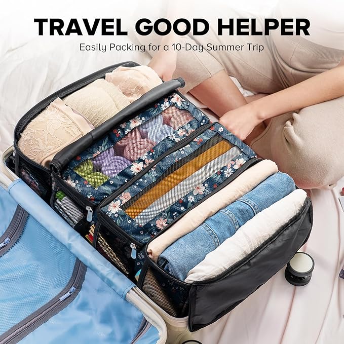 Suitcase Organizer, Travel Luggage Organizer Hanging Shelves Packing Cube Closet/Collapsible Portable Travel Organizer for Carry-on