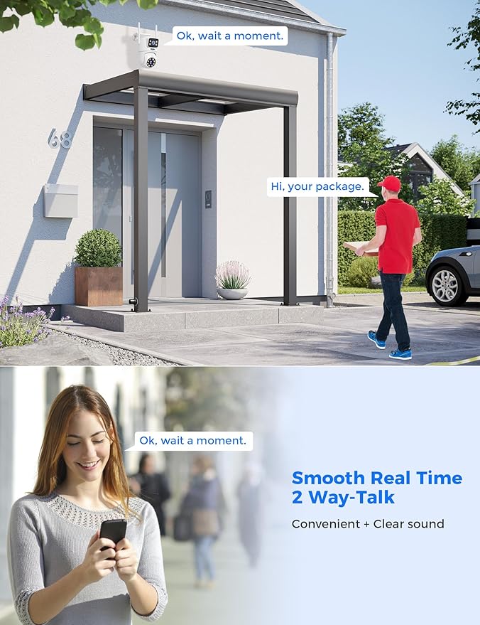 Hiseeu 2Pack Wireless Security Camera, 5G/2.4G WiFi, Dual Lens PTZ Camera Outdoor, Motion Tracking, Color Night Version, No-Monthly Fees, Power Cord, Works with Wireless Camera System/Alexa