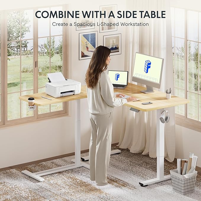 FLEXISPOT H7 Adjustable Overbed Bedside Table with Wheels Pneumatic Mobile Standing Desk Laptop Desk Rolling Computer Cart Movable Overbed Table Hospital Home Use(27.6" W x 15.7" D, Maple Table)
