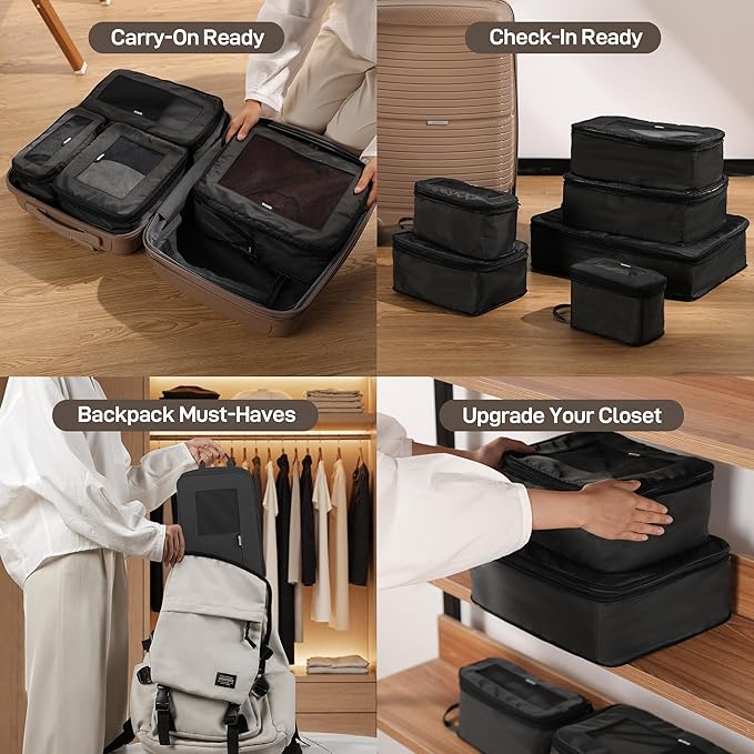 EPICKA TripCozy Compression Packing Cubes - 6 Set Durable Travel Organizer Bags with Mesh Top, Expandable Travel Accessories for Carry on, Luggage, Suitcase, Backpack (Dark Grey)