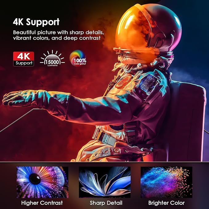 [Electric Focus] 4K Projector with 5G WiFi Bluetooth, 15000L JOWLURK Projector, Outdoor Movie Projector, Home Mini Theater Portable Projector for iPhone/TV/Android Stick/HDMI/USB/Laptop/PS5/DVD (Grey)