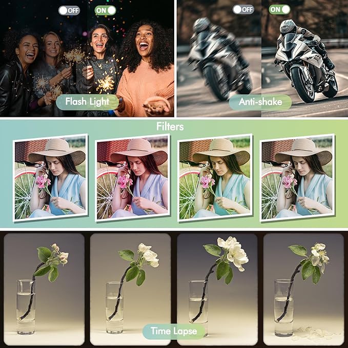 4K Digital Camera for Photography with Front and Rear Lens,48MP Autofocus Vlogging Camera with Flash,Anti-Shake & 16X Zoom for Teens,Adults