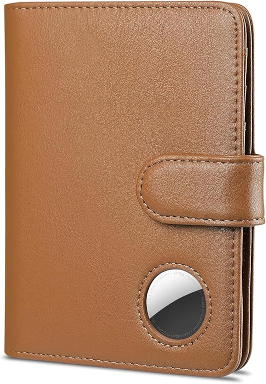 Passport Holder for Travel with AirTag Holder- Leather RFID Blocking Travel accessories with 5 Cards Slot&1ID Window,Magnetic Closure,Gift Box(Air Tag Not Included)
