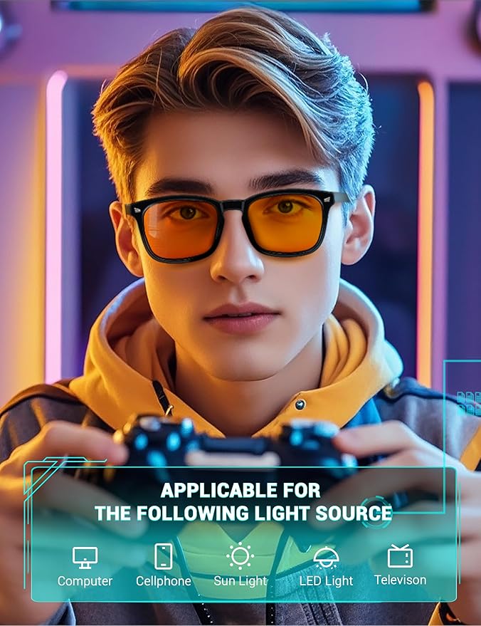 TIJN Blue Light Blocking Glasses for Computer, TV, Gaming Improve Sleep by Naturally Producing Melatonin for Women Men, Orange Lens