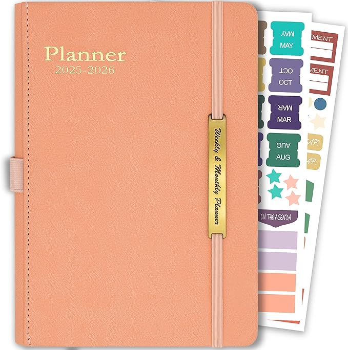 Daily Planner 2025-2026, 18 Month Weekly & Monthly Planner from Jul 2025-Dec 2026, Hardcover Agenda 2025 with Pocket, A5 Size, Pink