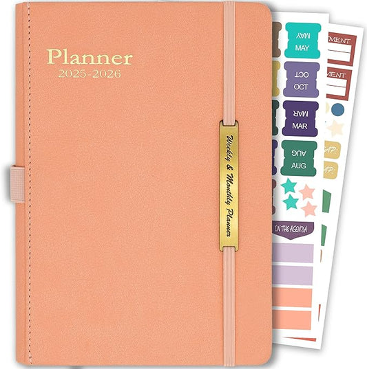 Daily Planner 2025-2026, 18 Month Weekly & Monthly Planner from Jul 2025-Dec 2026, Hardcover Agenda 2025 with Pocket, A5 Size, Pink