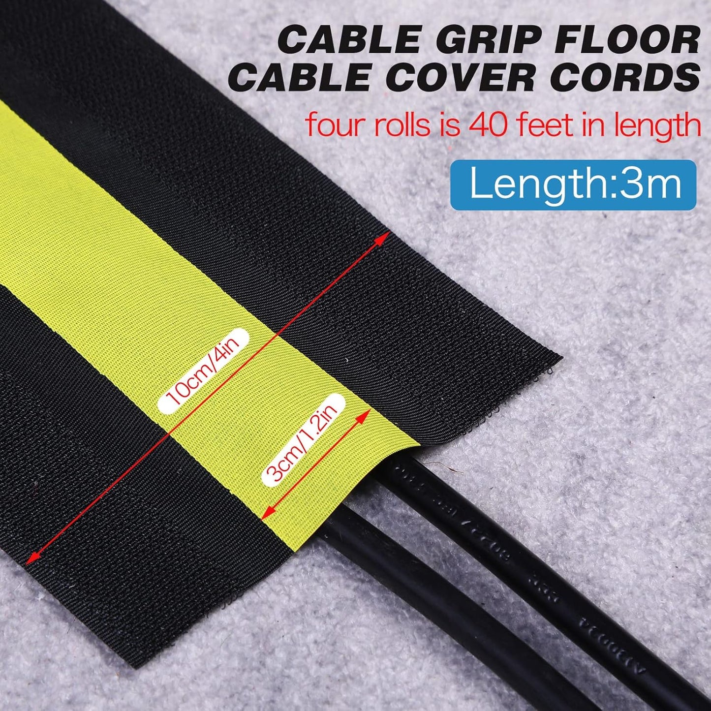 WILLBOND Carpet Cord Cover Cable Grip Floor Cover Cable Protector Management Only for Commercial Office Carpet(Black and Yellow,39.37 ft)