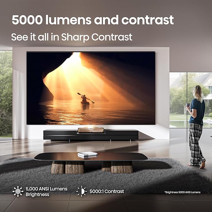 Hisense L9Q Ultra Short Throw Triple Laser Projector, 4K UHD, 5,000 ANSI Lumens, 5000:1 Contrast, 80” - 200”, Dolby Vision & Atmos, IMAX Enhanced, Google TV, Pantone Validated, Sound by Devialet
