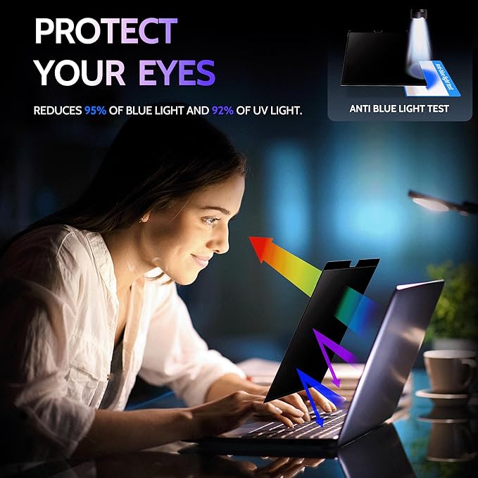 Privacy Screen for MacBook Pro 13 In (2016-2022, M1, M2) & MacBook Air 13 Inch (2018-2021, M1), MagicSuction™ Removable Anti Spy Black Protector, Glare Blue Light Filter for Mac Laptop Computer