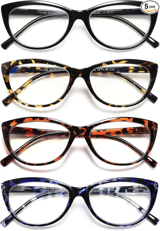 EYEURL 4 Pack Cat Eye Reading Glasses for Women Blue Light Blocking Readers Lightweight Spring Hinge Anti Eyestrain UV Fashion Eyeglasses +1.50