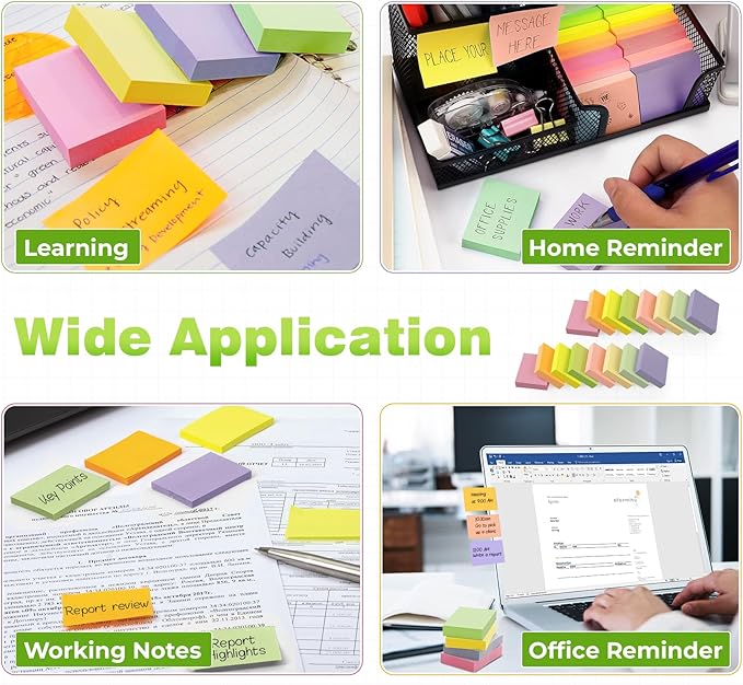 1.5 x 2 in Sticky Notes Mini,1600 Sheets Small Sticky Pads Clean Removal,16 Pads Pastel Colors Self-Stick Pads,100 Sheet/Pad Colorful Stickies Notes Pads Ideal for Office,Home,School,Meeting