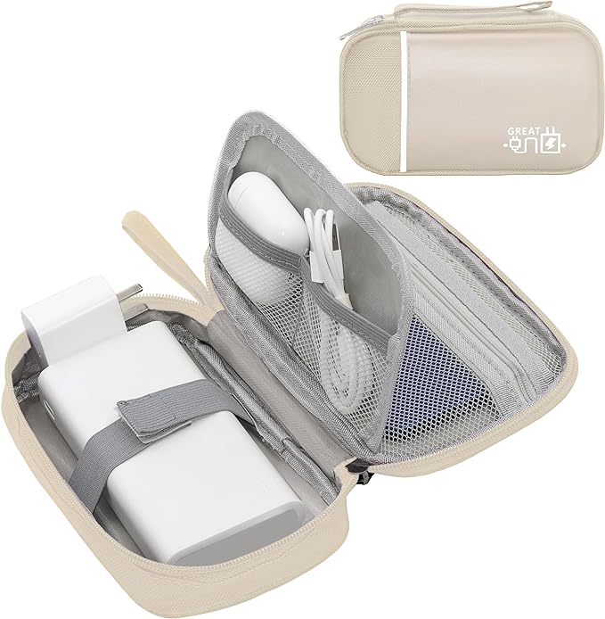 Electronics Organizer,Travel Cord Organizer Pouch, Portable Cable Organizer Bags, Waterproof Electronic Accessories Storage Case for Cables, Cords, Charger, Phone (Single Layer-Small-Beige)