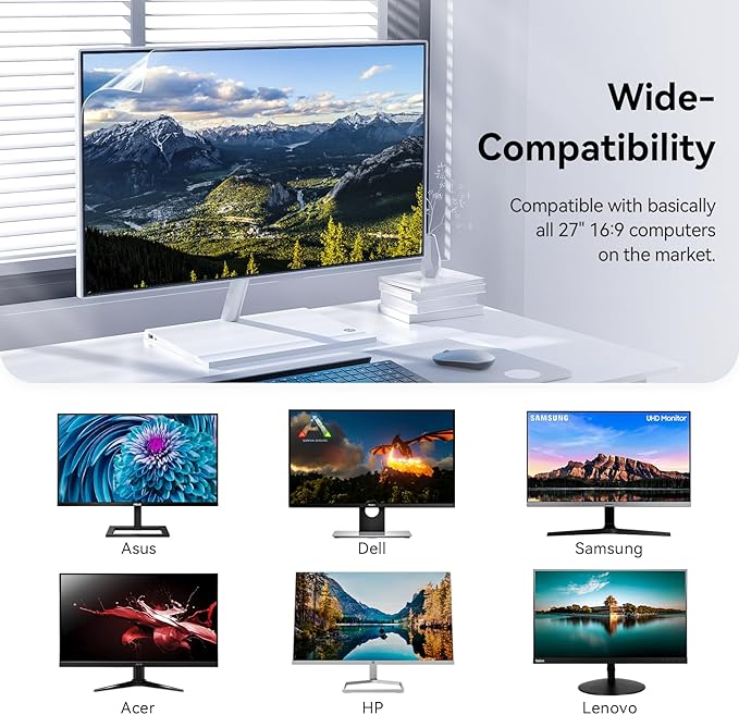 [2-Pack] 27 Inch Anti Blue Light Anti Glare Computer Screen Protector for 16:9 Widescreen Monitor, Removable Anti-Scratch Anti-UV Blocking Screen Filter, Eye Protection Reduce Eye Fatigue and Strain