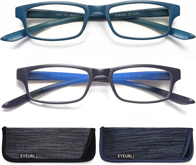 EYEURL 2-Pack Reading Glasses for Women Men Neck Hanging Blue Light Blocking Glasses With Spring Hinge Computer Readers