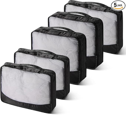 5 Pcs Packing Cubes for Suitcase Large Travel Cubes Carry on Luggage Organizer Bags for Clothes Accessories(Mixed,Black)