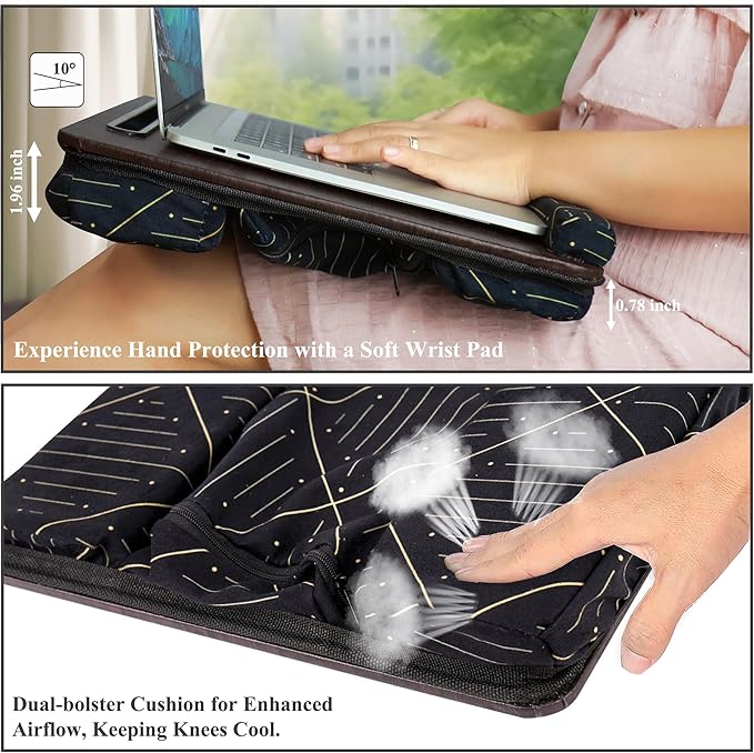 Lap Desk,Fits up to 15.6 inch Laptop Bed Table Computer with Soft Pillow and Storage Bag,Gaming Tray and Writing Tray on Bed for Home Office(2-Dark Brown)