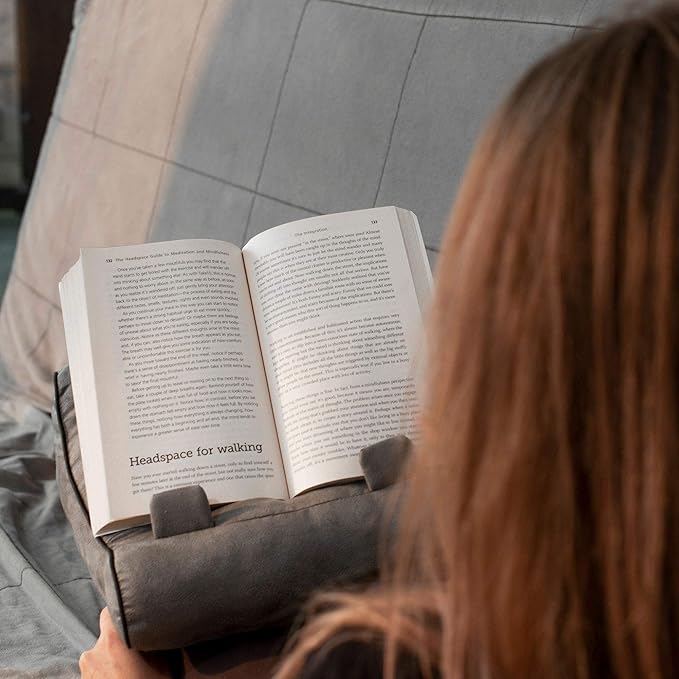 Gifts for Readers & Writers Book Pillow Tablet Stand for Bed Grey - Premium Cushioned Book Holder for Hands Free Reading, Stylish Tablet Holder for Bed, Kindle Pillow Stands & Lap Ipad Holders