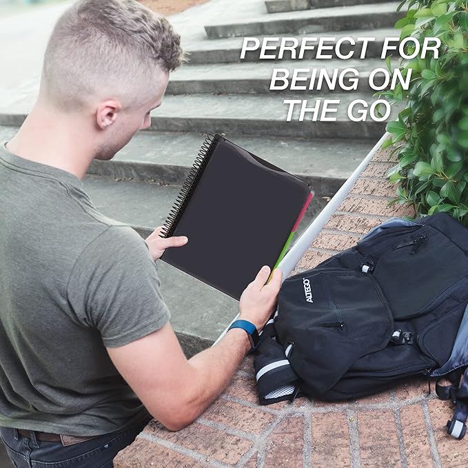 Samsill Deluxe 24 Pocket Spiral Project Organizer with Inner Zipper Pouch, Customizable Front Cover, 12 Dividers with Erasable Write-On Tabs in Fashion Colors, Plastic Folders with Pockets