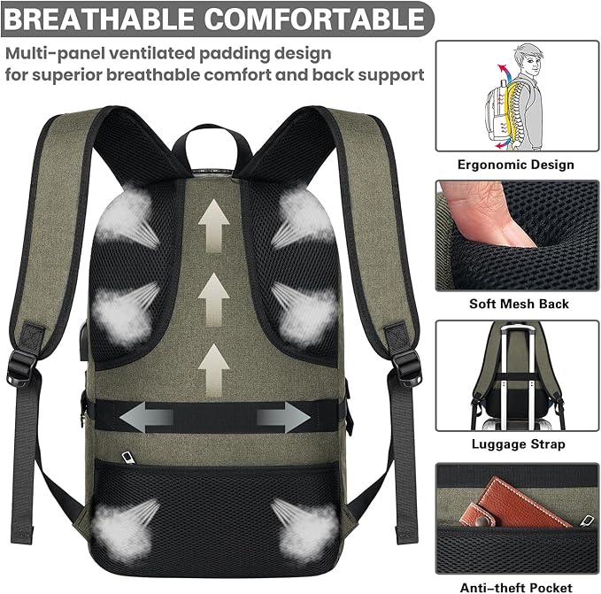 AMBOR Anti Theft Backpack, 15.6-17.3 inch Business Laptop Carry on Backpack with USB Charging Port and Headphone Interface, Travel Backpack for Men & Women