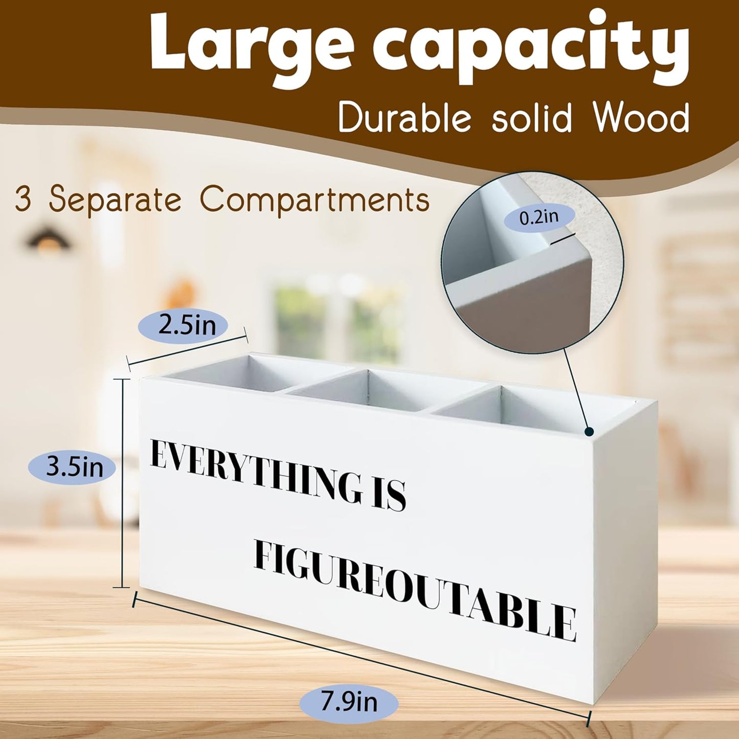 Everything is Figureoutable Inspirational Pen Holder for Desk, Motivational Gifts for Coworkers Women Men, Positive Quote Wooden Pen Pencil Holder Organizer for Office Desk Accessories