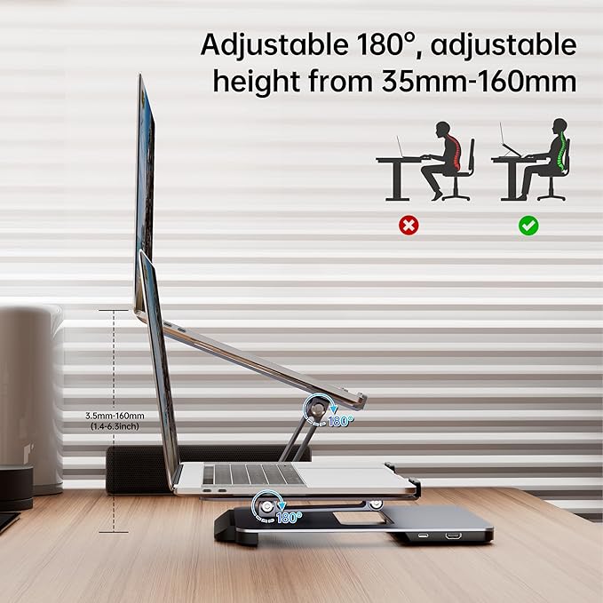 BENFEI Laptop Stand with USB C 6in1 Docking Station, HDMI 4K@60Hz, 4*USB3.0, 100W PD Compatible with MacBook Pro/Air, iPad Pro, XPS, Thinkpad