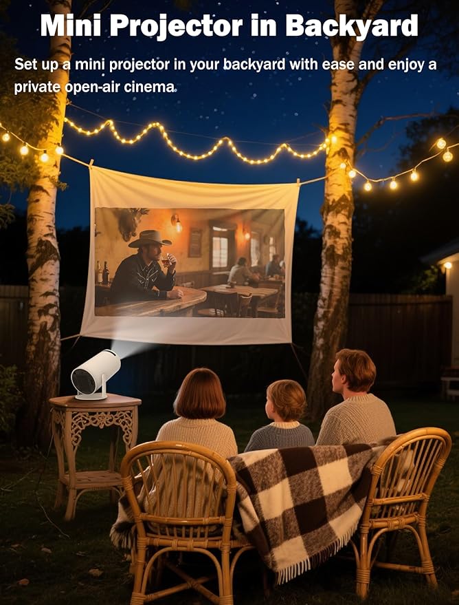 Mini Projector Support 4K, 200 Ansi Outdoor & Home Movie Portable Projector with Wifi6 and 5.0 Bluetooth, Automatic Keystone Correction, 180°Rotatable, Compatible with HDMI USB PC Laptop