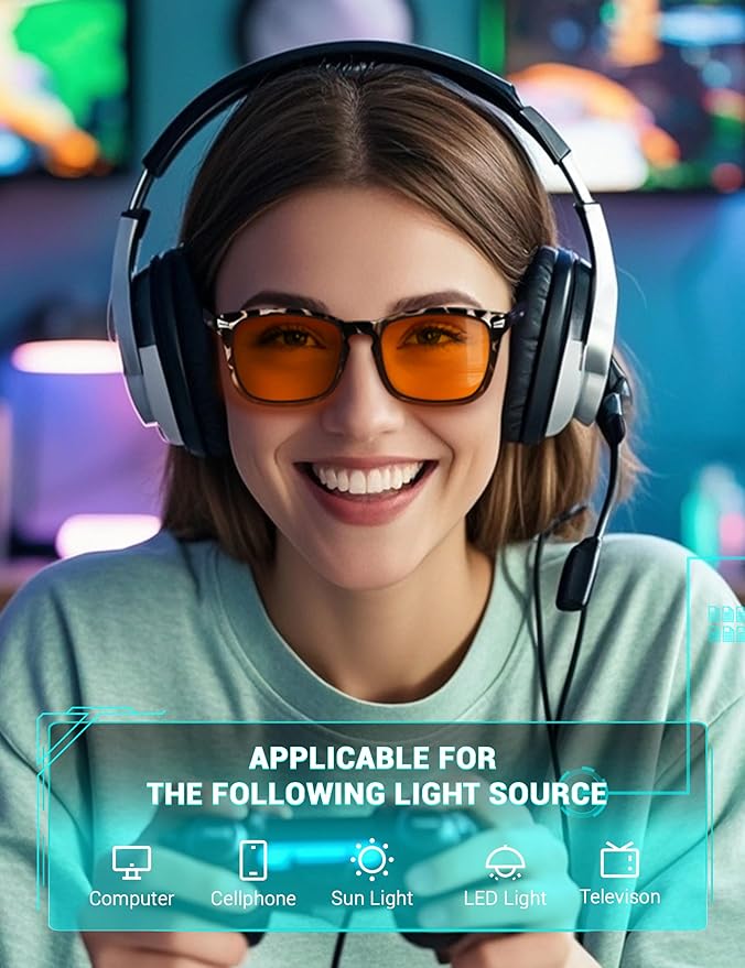 TIJN Blue Light Blocking Glasses for Computer, TV, Gaming Improve Sleep by Naturally Producing Melatonin for Women Men, Orange Lens