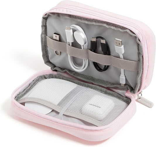 U Brands Dual Zip Canvas Tech Organizer Pouch, 7.8" x 5" Cord Organizer, Computer Accessories, Travel Essentials, Travel Gifts for Men Who Have Everything, Electronics, Petal Pink