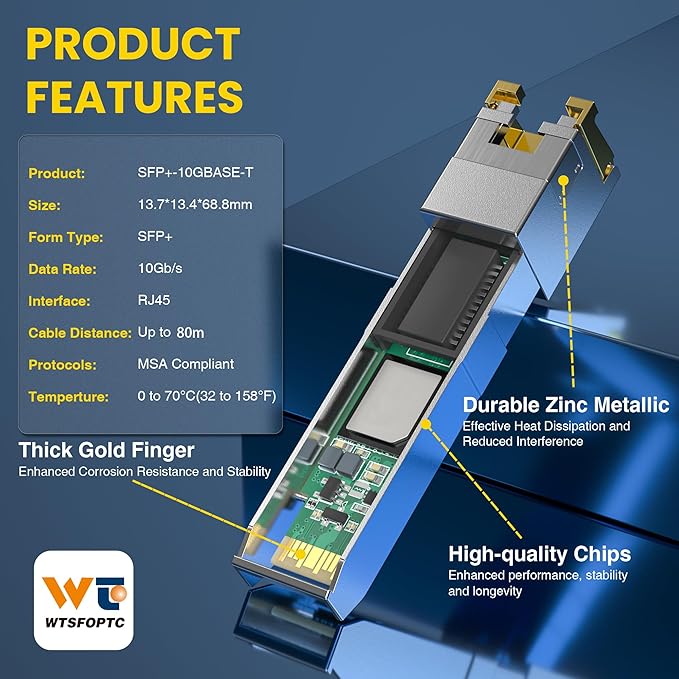 𝟴𝟬-𝗠𝗲𝘁𝗲𝗿 𝟭𝟬𝗚𝗕𝗮𝘀𝗲-𝗧 𝗦𝗙𝗣+ 𝘁𝗼 𝗥𝗝𝟰𝟱 𝗧𝗿𝗮𝗻𝘀𝗰𝗲𝗶𝘃𝗲𝗿,max1.9 Watts,CAT.6a Copper Transceiver, Auto-Negotiation SFP+ Ethernet Module, for Cisco SFP-10G-T-X, Netgear and More