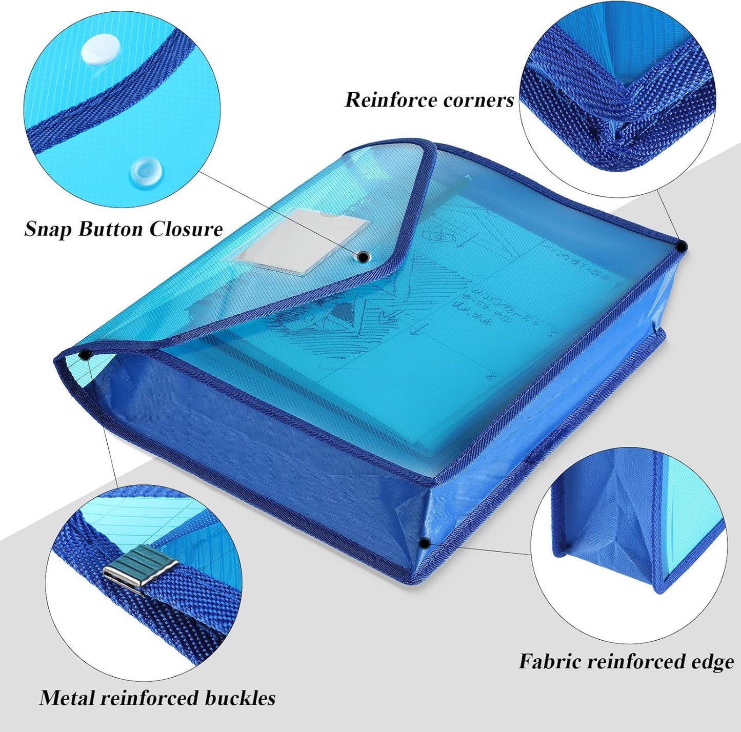 10 Pieces Plastic File Folders Envelope Expanding File Wallet Organizer Documents Folder with Snap Closure and Pocket, A4 Size Waterproof Transparent Pouch(Multicolor,Horizontal)