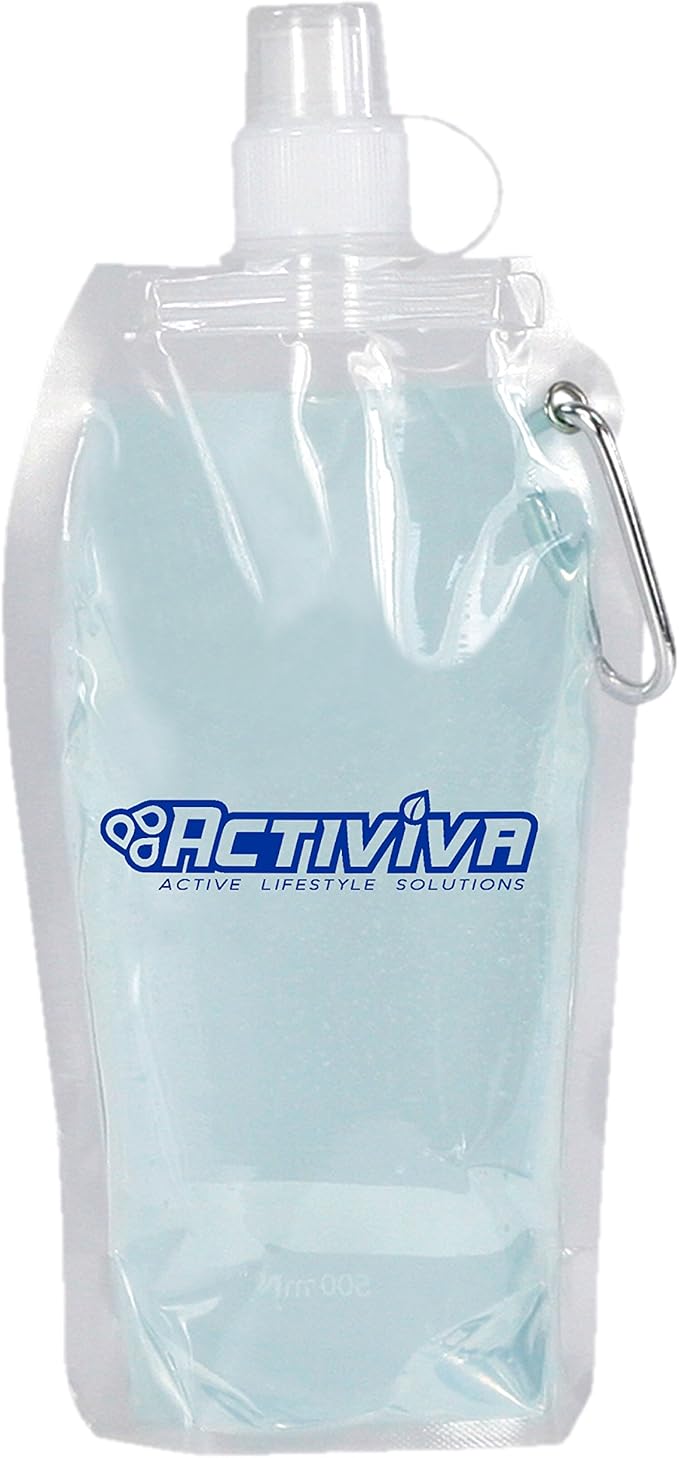 USA Merchant | Collapsible Reusable Water Bottle with Carabiner Clip Light Weight Leak Proof Foldable Drinking Water Bottle Non Toxic BPA Free - 16.9 oz 4 Pack (Pink, Purple, Red, Clear)